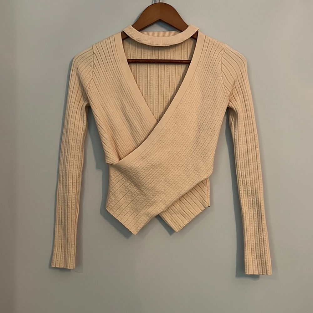 Fashion Nova Cream Deep V-Neck Sweater